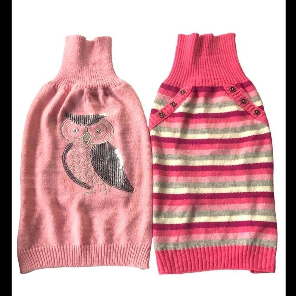 NWOT Pair pink owl turtle beck striped dog sweaters L